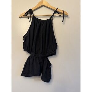 J CREW Cut-Out 100% Linen Tank top Black Size S Peplum Breathable Light Weight‎